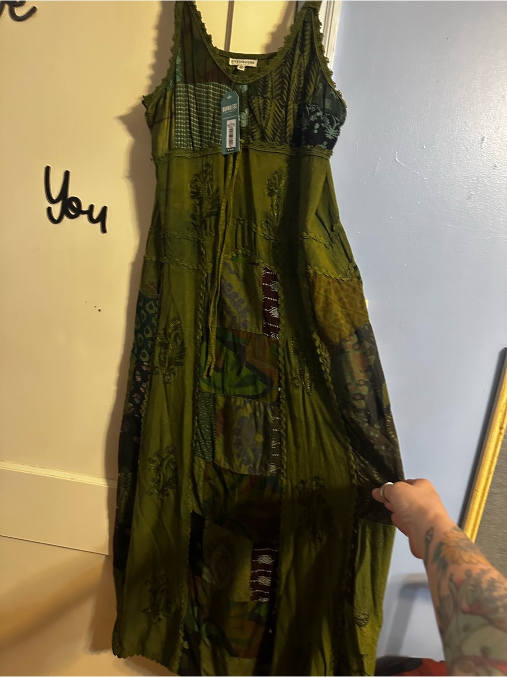 EARTHBOUND Olive & Dark Green Patchwork Sundress